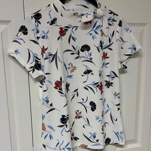 Ann Taylor Floral Print Blouse - White, Black, Red, Blue